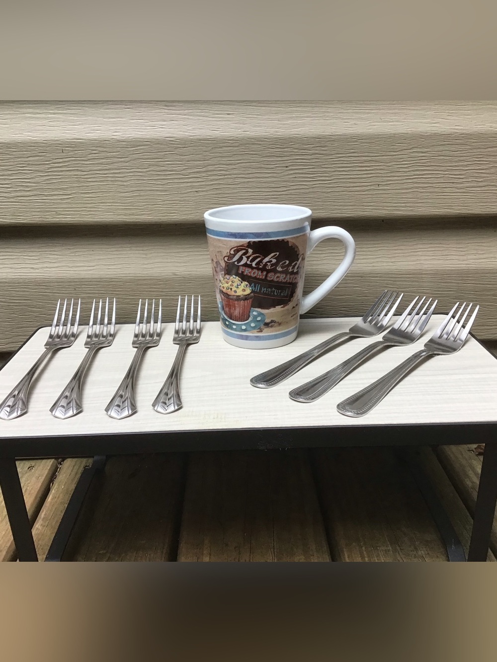 Royal Norfolk Ceramic Mug + (4) Oneida Deluxe SS Forks +  3 Orhers Free!